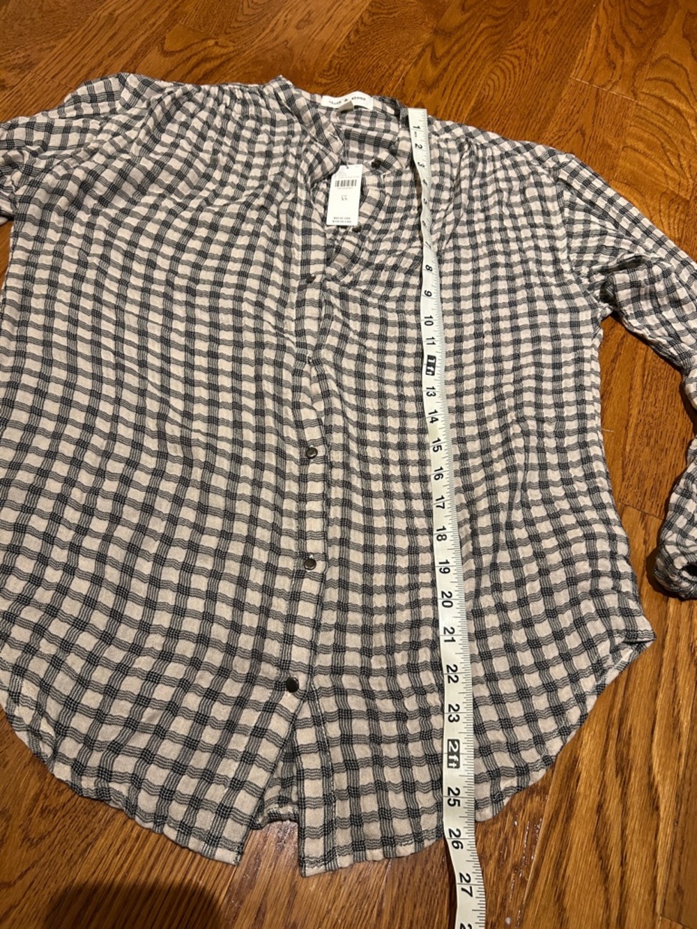 Anthropologie Beige and Black Checked Button-Front Top - Picture 9 of 9